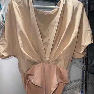 Beige V-Neck Bodysuit